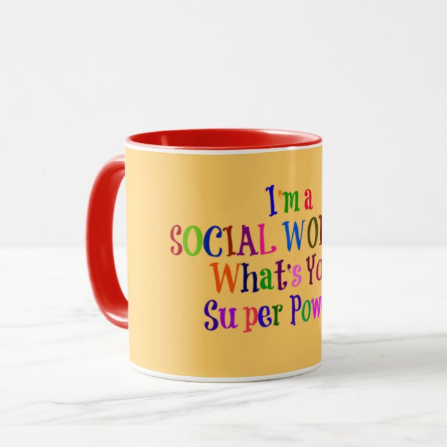 Social Worker Superhero, Colourful Text Mug (Front Left)