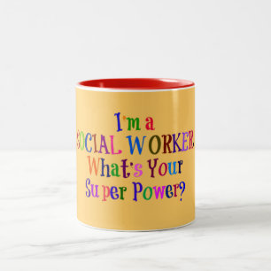 Social Worker Superhero, Colourful Text Two-Tone Coffee Mug