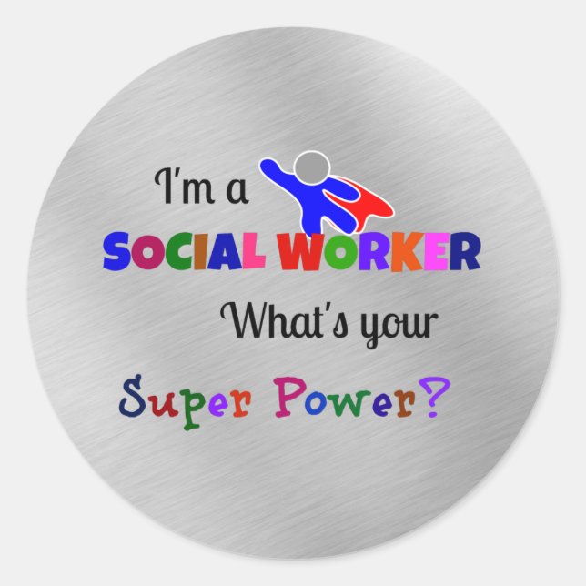 Social Worker Superhero Fun Design Classic Round Sticker (Front)