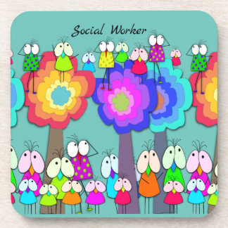 Social Worker Whimsical Birds Ceramic Tile Coaster