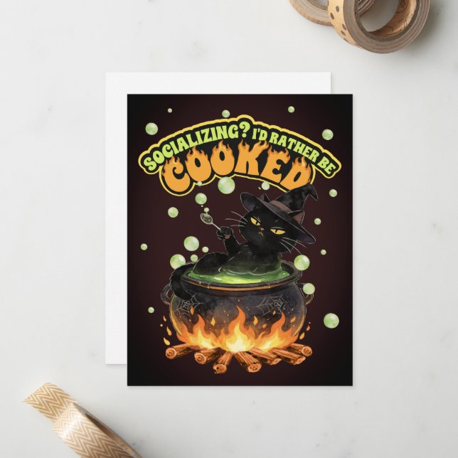 Socialising Rather Be Cooked Introvert Halloween Card (Front/Back In Situ)