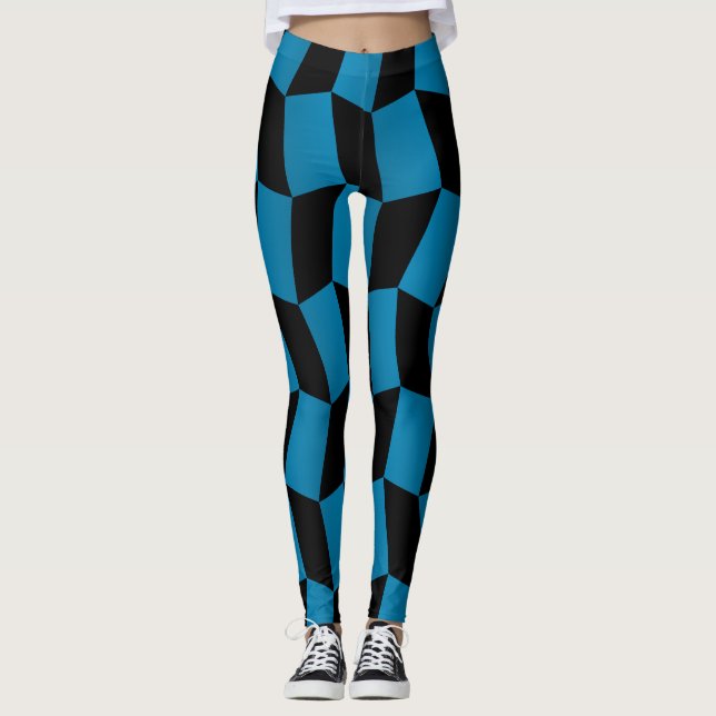 Socialite Blue Black Harlequin Pattern Leggings (Front)