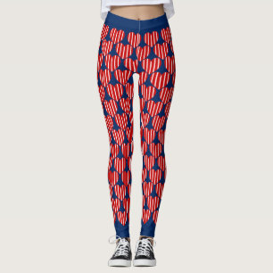 Socialite Blue Red White Striped Hearts Pattern Leggings