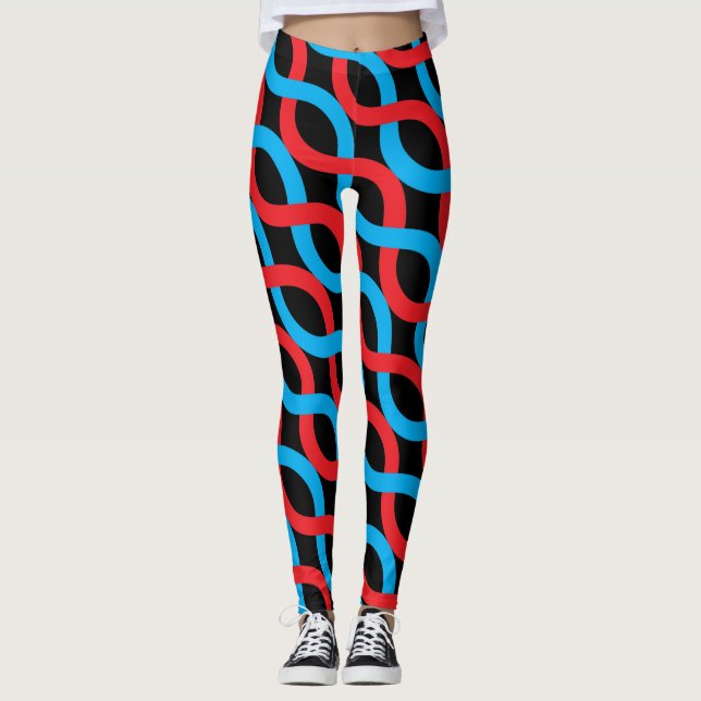 Socialite Entwined Waves Red Blue Pattern Leggings (Front)