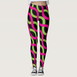 Socialite Pink Green Alternating Waves Pattern Leggings