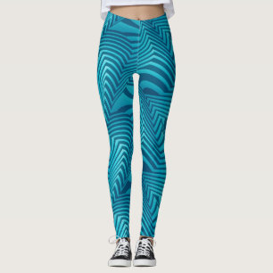 Socialite Turquoise Blue Crazy Stripes Pattern Leggings