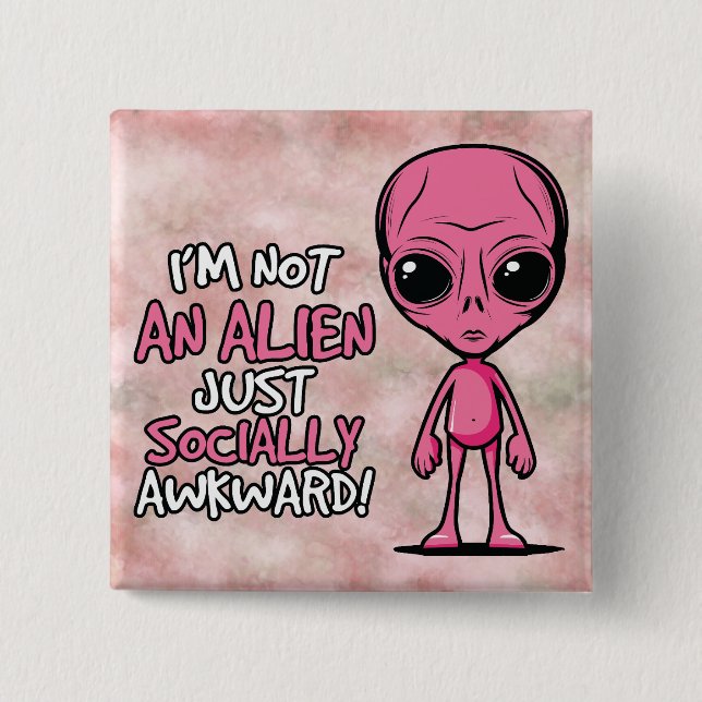 Socially Awkward Alien Cartoon 15 Cm Square Badge (Front)