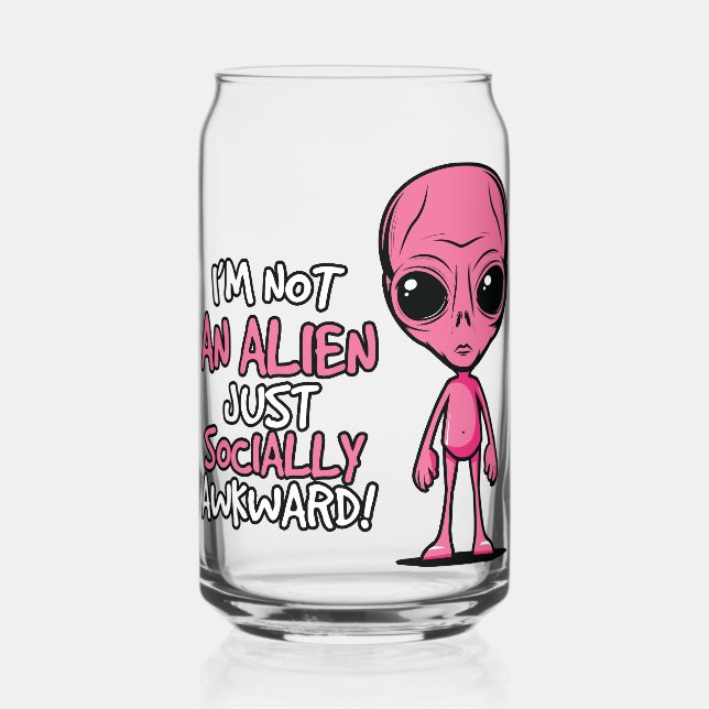 Socially Awkward Alien Cartoon Can Glass (Front)