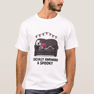 Socially Awkward & Spooky Funny Skeleton T-Shirt