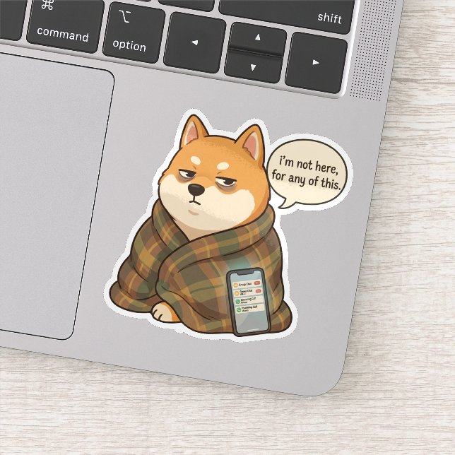 Socially Drained Shiba Inu Introvert Mood Sticker (Detail)
