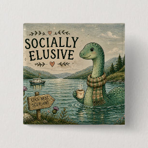Socially Elusive Nessie Cosy Cryptid Loch Ness 15 Cm Square Badge