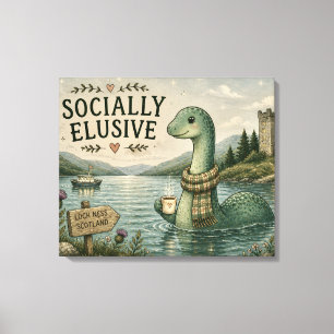 Socially Elusive Nessie Cosy Cryptid Loch Ness Canvas Print