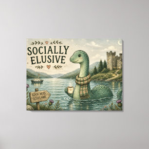 Socially Elusive Nessie Cosy Cryptid Loch Ness Canvas Print