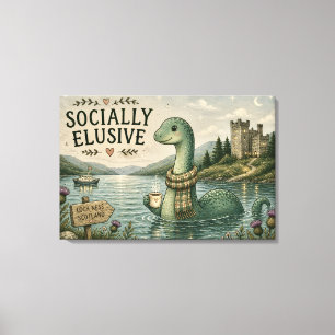 Socially Elusive Nessie Cosy Cryptid Loch Ness Canvas Print