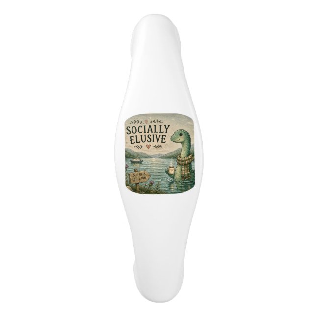 Socially Elusive Nessie Cosy Cryptid Loch Ness  Ceramic Cabinet Pull (Front)