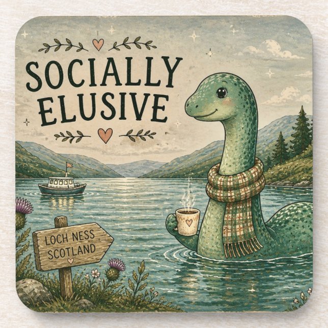 Socially Elusive Nessie Cosy Cryptid Loch Ness  Coaster (Front)