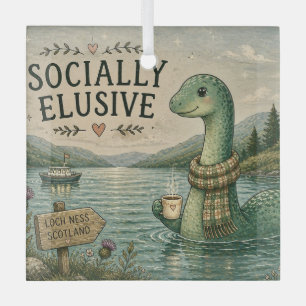 Socially Elusive Nessie Cosy Cryptid Loch Ness Glass Tree Decoration