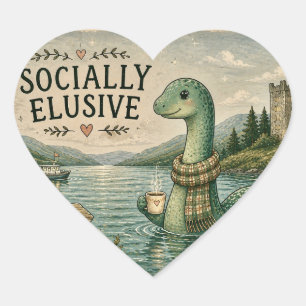 Socially Elusive Nessie Cosy Cryptid Loch Ness  Heart Sticker