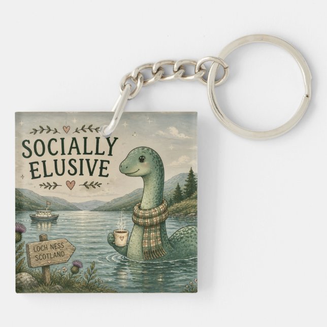 Socially Elusive Nessie Cosy Cryptid Loch Ness  Key Ring (Back)