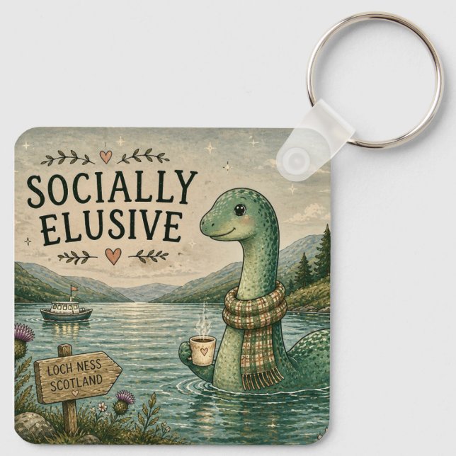 Socially Elusive Nessie Cosy Cryptid Loch Ness  Key Ring (Back)