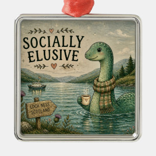 Socially Elusive Nessie Cosy Cryptid Loch Ness Metal Tree Decoration