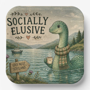 Socially Elusive Nessie Cosy Cryptid Loch Ness Paper Plate