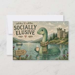 Socially Elusive Nessie Cosy Cryptid Loch Ness  RSVP Card