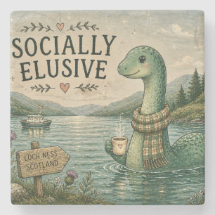 Socially Elusive Nessie Cosy Cryptid Loch Ness Stone Coaster