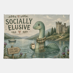 Socially Elusive Nessie Cosy Cryptid Loch Ness Tea Towel