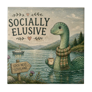 Socially Elusive Nessie Cosy Cryptid Loch Ness Tile