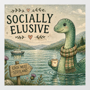 Socially Elusive Nessie Cosy Cryptid Loch Ness  Window Cling
