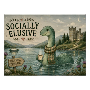 Socially Elusive Nessie Cozy Cryptid Loch Ness  Poster