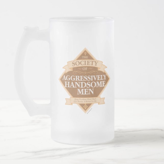Society of Aggressively Handsome Men Frosted Glass Beer Mug (Left)