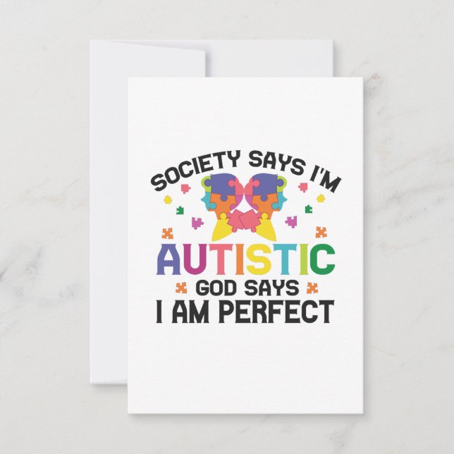 Society Says I'm Autistic God Says I am Perfect   Thank You Card (Front)