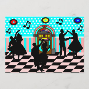 Sock Hop Fifties Dance Theme Party Invitations