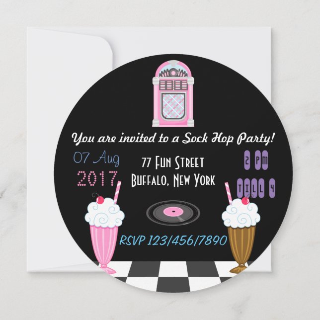 Sock Hop Kids 1950's Rock and Roll Retro Party Invitation (Back)