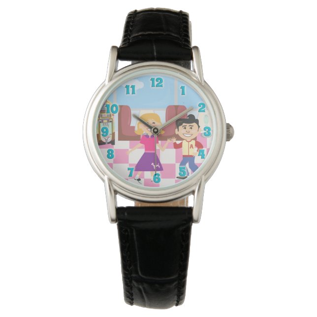 Sock Hop Kids at a Diner Time Wrist Watch (Front)