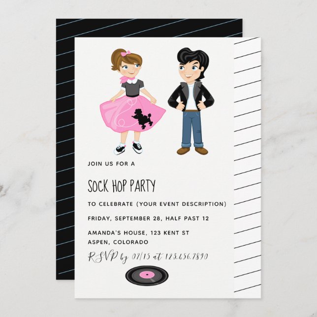 Sock Hop Kids Rock and Roll Retro Party Invitation (Front/Back)