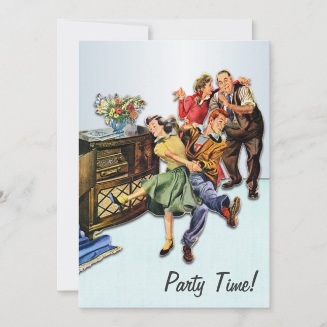 Sock Hop Party Time Retro Custom Personalised Invitation (Front)