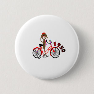 Sock Monkey % 1950's Bicycle Drawing--Unique 6 Cm Round Badge