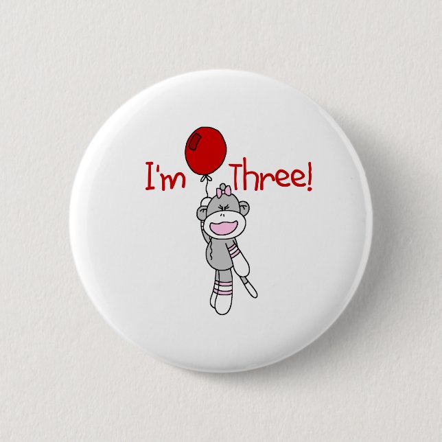 Sock Monkey 3rd Birthday 6 Cm Round Badge (Front)