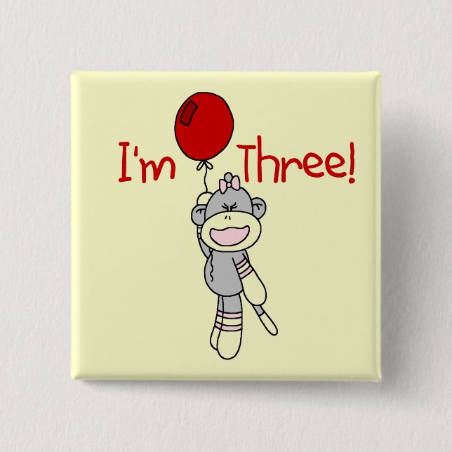 Sock Monkey 3rd Birthday Tshirts and Gifts 15 Cm Square Badge (Front)