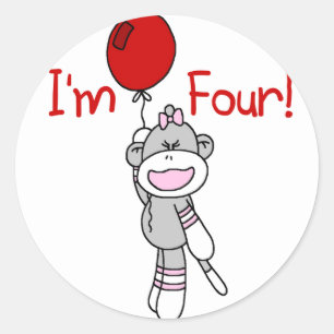 Sock Monkey 4th Birthday Tshirts and Gifts Classic Round Sticker