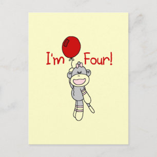 Sock Monkey 4th Birthday Tshirts and Gifts Postcard