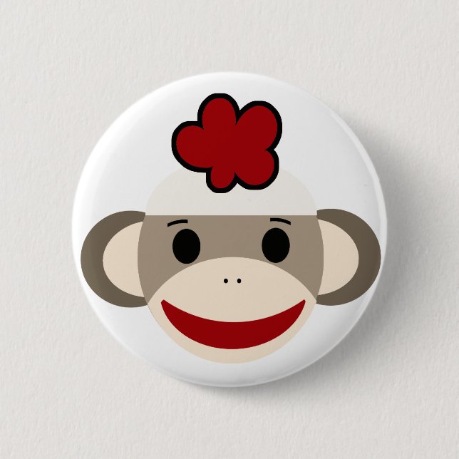 sock monkey 6 cm round badge (Front)