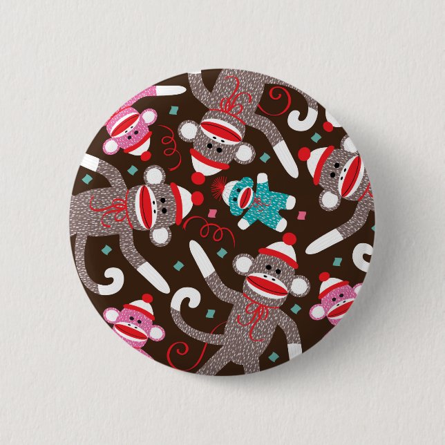 Sock Monkey 6 Cm Round Badge (Front)