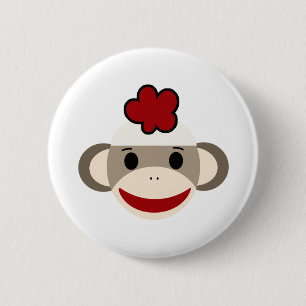 sock monkey 6 cm round badge