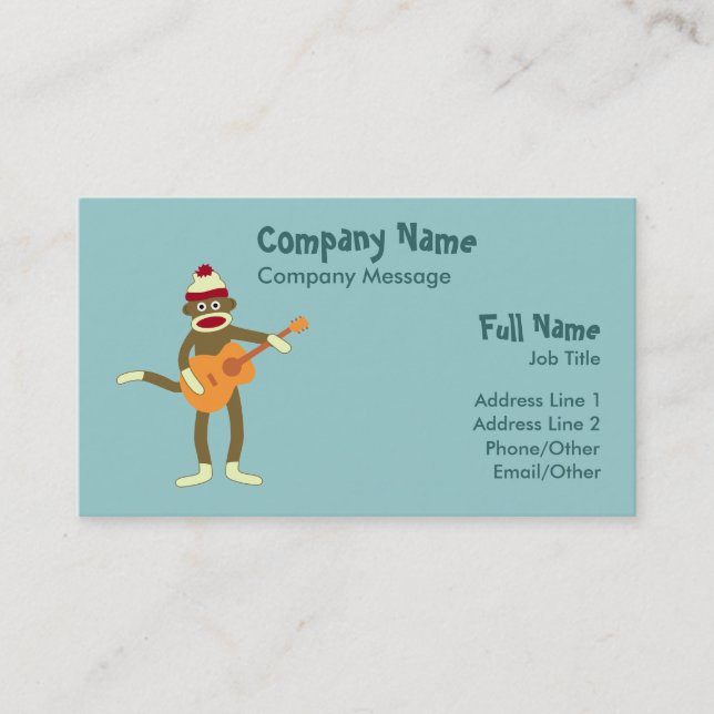 Sock Monkey Acoustic Guitar Business Card (Front)