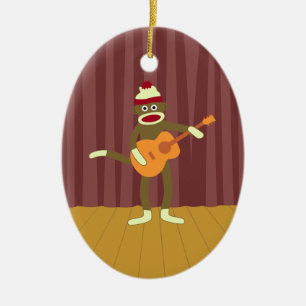 Sock Monkey Acoustic Guitar Ceramic Tree Decoration