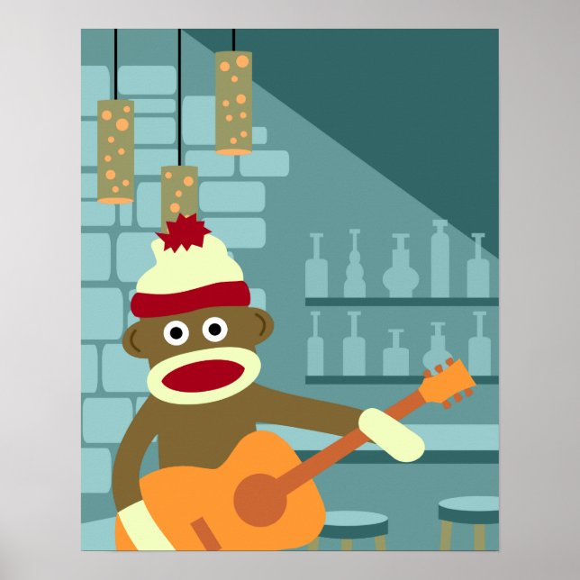 Sock Monkey Acoustic Guitar Poster (Front)